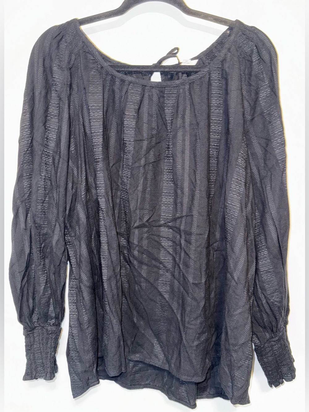 Terra & Sky Black Peasant Blouse with Smocked Cuffs